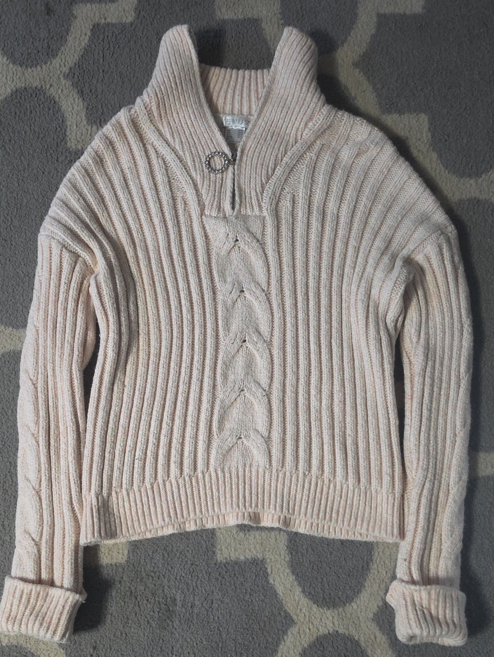 VENUS Cream Ribbed Cable-Half Zip Sweater